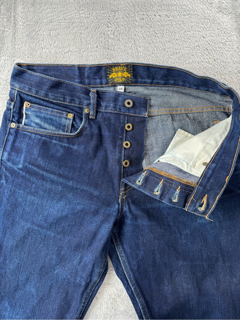 Brave Star USA Made Selvage Denim Jeans 34 Dark Wash Button Fly - Picture 6 of 15